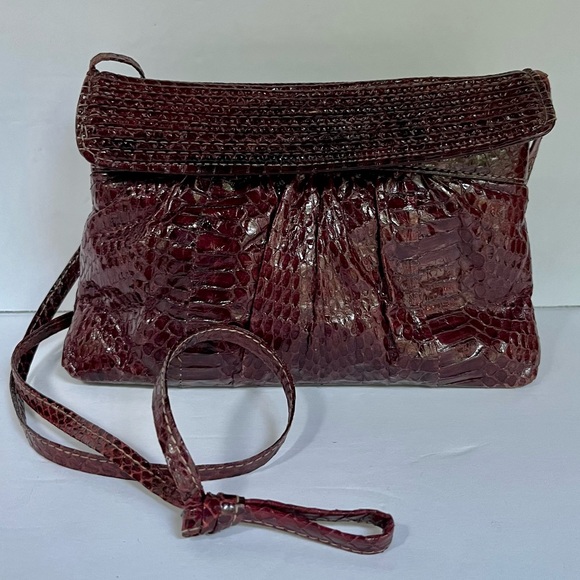 VTG Snakeskin Shoulder Bag Purse Clutch Cordovan Snake - Picture 6 of 10
